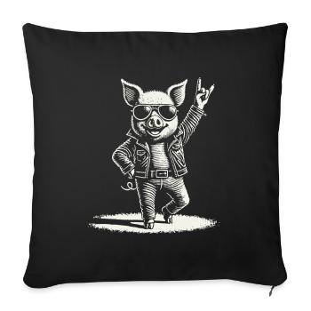 Rocking pig with heavy metal flair - Sofa pillowcase 17,3'' x 17,3'' (45 x 45 cm) - black - Front