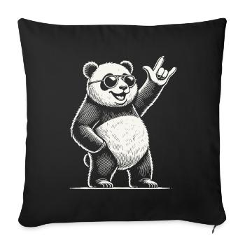 Panda de musique rock rétro avec un geste cool - Housse de coussin décorative 45 x 45 cm - noir - Devant