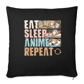 Nourriture Sommeil Anime Répéter Drôle Otaku - Housse de coussin décorative 45 x 45 cm - noir - Devant