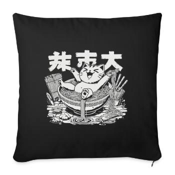 Kawaii Chats Ramen Nouilles Streetwear Japonais - Housse de coussin décorative 45 x 45 cm - noir - Devant