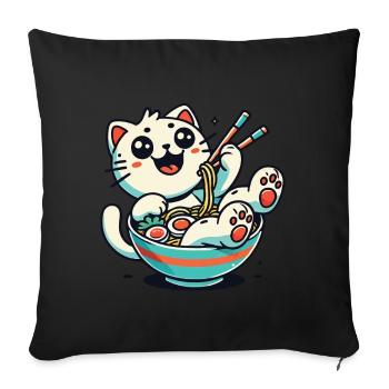 Kawaii Ramen Cat Streetwear Japanese Noodles - Sofa pillowcase 17,3'' x 17,3'' (45 x 45 cm) - black - Front