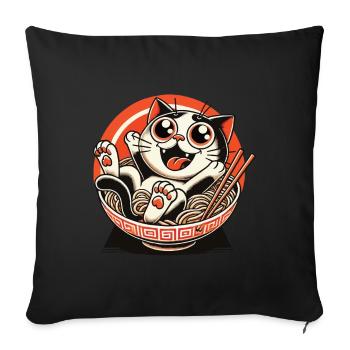 Japanese Streetwear Ramen Noodles Cat - Sofa pillowcase 17,3'' x 17,3'' (45 x 45 cm) - black - Front