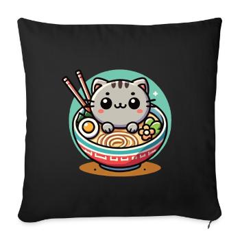Kawaii Cat Ramen Noodles Japanese Streetwear - Sofa pillowcase 17,3'' x 17,3'' (45 x 45 cm) - black - Front