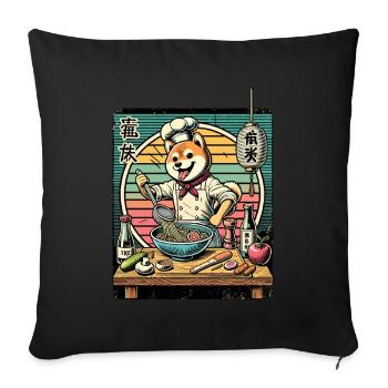 Shiba Hund Ramen Chefkoch Kanji Schrift Retro - Sofakissenbezug 45 x 45 cm - Schwarz - Vorne