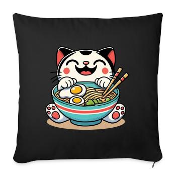 Nouilles Ramen Japonais Streetwear Anime Kawaii - Housse de coussin décorative 45 x 45 cm - noir - Devant