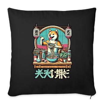 Shiba dog ramen chef in ukiyo-e style with - Sofa pillowcase 17,3'' x 17,3'' (45 x 45 cm) - black - Front