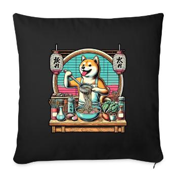 Shiba Hund Ramen Chefkoch Kawaii Retro Stil - Sofakissenbezug 45 x 45 cm - Schwarz - Vorne
