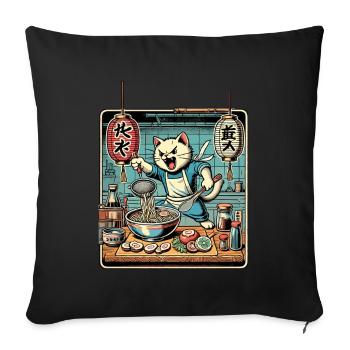 Ramen Noodles Cat Kawaii Retro Ukiyo-E - Sofa pillowcase 17,3'' x 17,3'' (45 x 45 cm) - black - Front