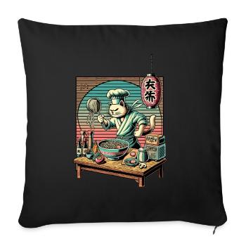 Ramen Nouilles Chat Lover Kawaii Rétro Japon - Housse de coussin décorative 45 x 45 cm - noir - Devant