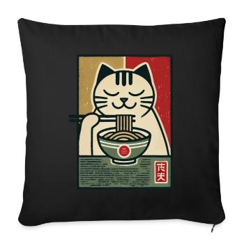 Ramen Nouilles Chat Amoureux Rétro Kawaii Chats - Housse de coussin décorative 45 x 45 cm - noir - Devant