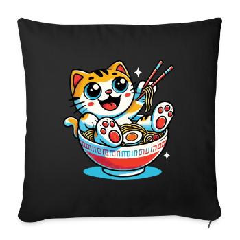 Kawaii Cat With Ramen Noodles Bowl Anime Style - Sofa pillowcase 17,3'' x 17,3'' (45 x 45 cm) - black - Front
