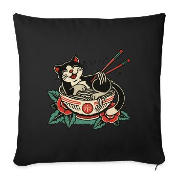 Ramen Noodles Kawaii Happy Cat - Sofa pillowcase 17,3'' x 17,3'' (45 x 45 cm) - black - Front