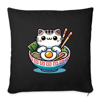 Chat Kawaii en Ramen Bowl Streetwear - Housse de coussin décorative 45 x 45 cm - noir - Devant