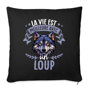La vie est meilleure avec un loup - sweet wolf - Sofa pillowcase 17,3'' x 17,3'' (45 x 45 cm) - black - Front
