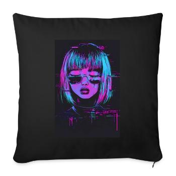 Anime Fille Vaporwave Glitchcore Pastel Goth - Housse de coussin décorative 45 x 45 cm - noir - Devant