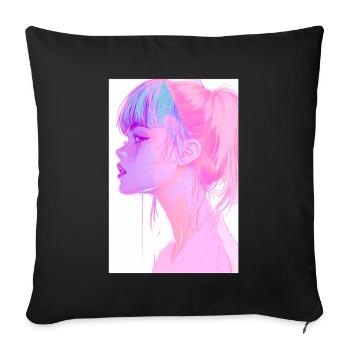 Anime Fille Vaporwave Glitchcore Pastel Goth - Housse de coussin décorative 45 x 45 cm - noir - Devant