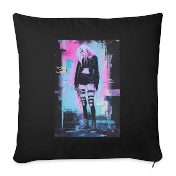 Anime Fille Vaporwave Glitchcore Pastel Goth - Housse de coussin décorative 45 x 45 cm - noir - Devant