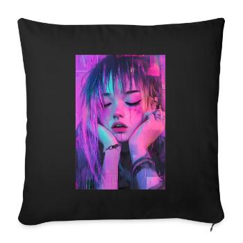 Anime Fille Vaporwave Glitchcore Pastel Goth - Housse de coussin décorative 45 x 45 cm - noir - Devant