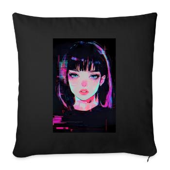 Anime Fille Vaporwave Glitchcore Pastel Goth - Housse de coussin décorative 45 x 45 cm - noir - Devant