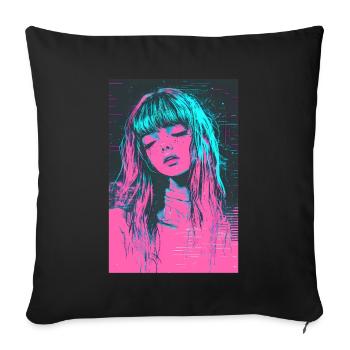 Anime Fille Vaporwave Glitchcore Pastel Goth - Housse de coussin décorative 45 x 45 cm - noir - Devant