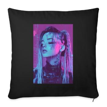 Anime Fille Vaporwave Glitchcore Pastel Goth - Housse de coussin décorative 45 x 45 cm - noir - Devant