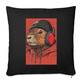Capibara Meerschwein Wasserschwein Headphones - Sofakissenbezug 45 x 45 cm - Schwarz - Vorne