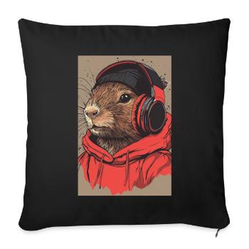 Capibara Meerschwein Wasserschwein Headphones - Sofakissenbezug 45 x 45 cm - Schwarz - Vorne