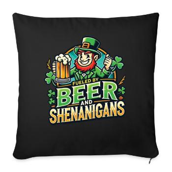 Powered by Beer and Pranks St. Patrick's Day - Sofa pillowcase 17,3'' x 17,3'' (45 x 45 cm) - black - Front