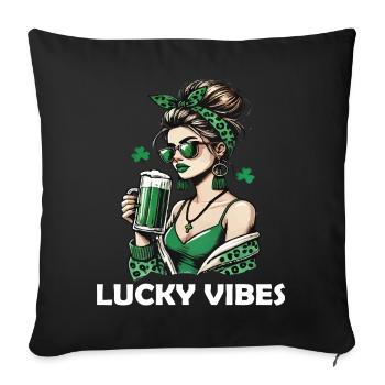 St. Patrick's Day Lucky Vibes Woman With Beer - Sofa pillowcase 17,3'' x 17,3'' (45 x 45 cm) - black - Front