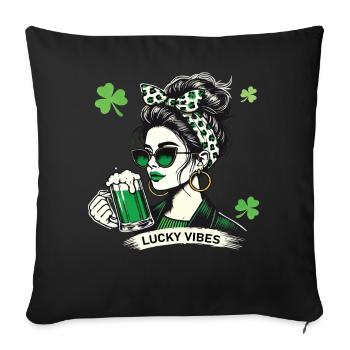 Déclaration de mode Lucky Vibes pour la Saint-Patrick - Housse de coussin décorative 45 x 45 cm - noir - Devant