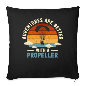 Abenteuer sind besser mit einem Propeller - Sofakissenbezug 45 x 45 cm - Schwarz - Vorne