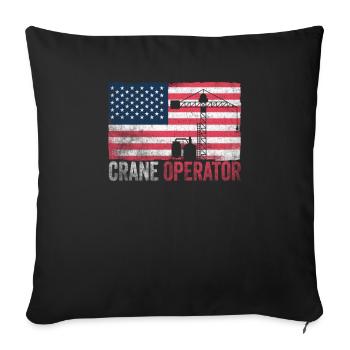 Fierté de l’opérateur de grue drapeau américain - Housse de coussin décorative 45 x 45 cm - noir - Devant