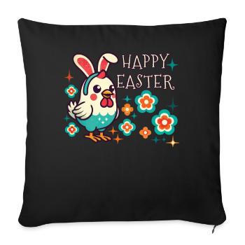 Ostern Retro Happy Easter Huhn Blume - Sofakissenbezug 45 x 45 cm - Schwarz - Vorne