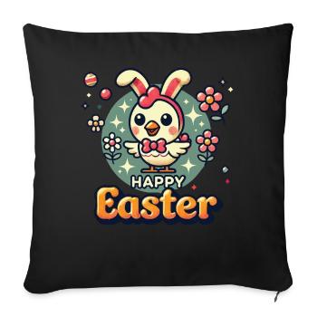 Joyeuses Pâques Illustration de poussin rétro - Housse de coussin décorative 45 x 45 cm - noir - Devant