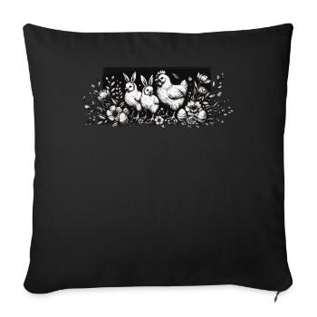 Poules de Pâques Poussins Lapins de Pâques Rétro Cottagecore - Housse de coussin décorative 45 x 45 cm - noir - Devant