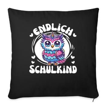 Endlich Schulkind süße Eule zur Einschulung - Sofakissenbezug 45 x 45 cm - Schwarz - Vorne