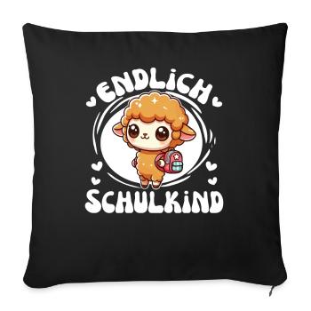 Endlich Schulkind süßes Schaf zur Einschulung - Sofakissenbezug 45 x 45 cm - Schwarz - Vorne