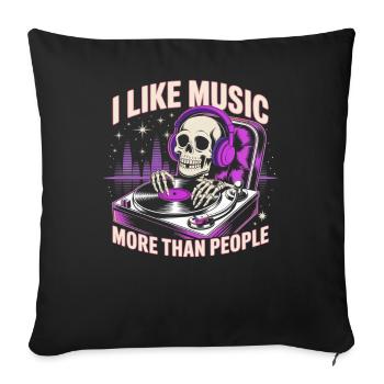 I Like Music More Than People Skeleton - Sofa pillowcase 17,3'' x 17,3'' (45 x 45 cm) - black - Front