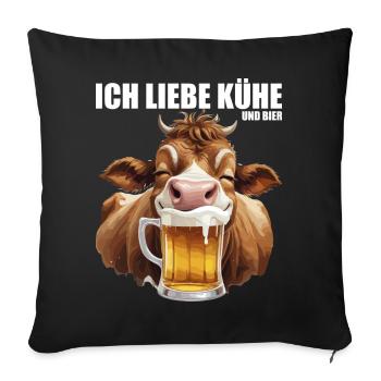 trinkende Kuh mit Bier Ich liebe Kühe und Bier  - Sofakissenbezug 45 x 45 cm - Schwarz - Vorne
