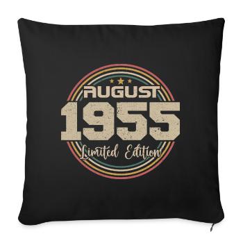 Millésime Né(e) Août 1955 Cadeau Anniversaire 1955 - Housse de coussin décorative 45 x 45 cm - noir - Devant