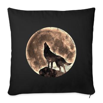 Loup pleurnute avec la pleine lune dans le look used - Housse de coussin décorative 45 x 45 cm - noir - Devant
