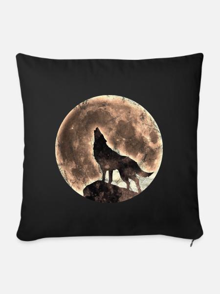 Heulender Wolf mit Vollmond im used look - Sofakissenbezug 45 x 45 cm - Schwarz
