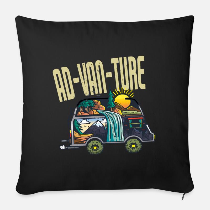 Ad-Van-Ture Camper - Housse de coussin décorative 45 x 45 cm - noir