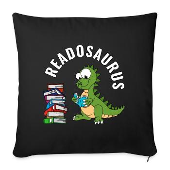 Rat de lecture Jeunes enfants Dinosaures Lire le livre - Housse de coussin décorative 45 x 45 cm - noir - Devant