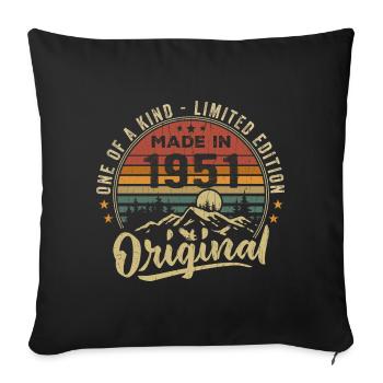 Né 1951 Original Retro Vintage Anniversaire 1951 - Housse de coussin décorative 45 x 45 cm - noir - Devant