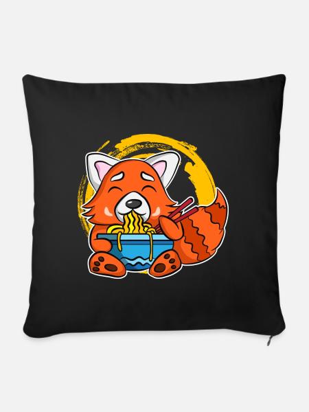 Ramen Life Motiv Waschbär Motiv Shirt Ramen Noodle - Sofakissenbezug 45 x 45 cm - Schwarz
