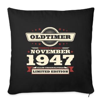 76e anniversaire Vintage Novembre Millésime 1947 - Housse de coussin décorative 45 x 45 cm - noir - Devant
