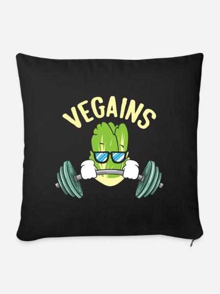 Vegains Funny Vegan Bodybuilder Gym Veggie - Sofakissenbezug 45 x 45 cm - Schwarz
