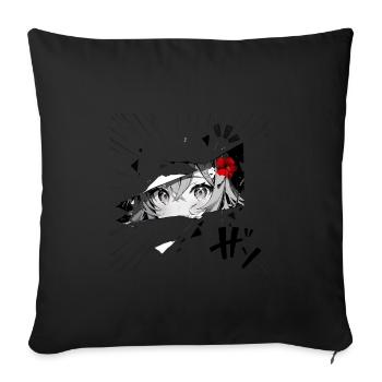 Fille d’anime avec fleur rouge - Housse de coussin décorative 45 x 45 cm - noir - Devant