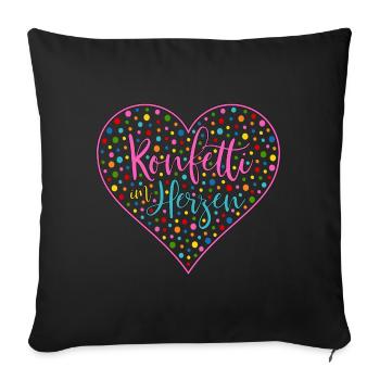 Konfetti im Herzen Herz Fasching Valentinstag Bunt - Sofakissenbezug 45 x 45 cm - Schwarz - Vorne